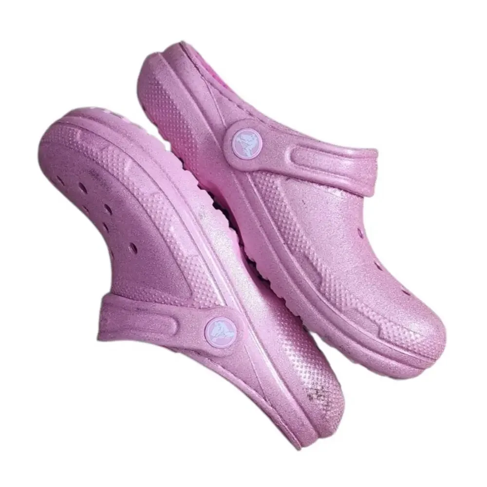Crocs Classic Lined Glitter Clog Size J 1 Pink Tweed.